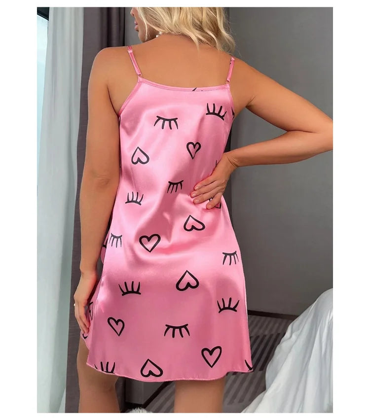 Lingerie Femme Babydoll Nuisette Imprimée — Sans Manches, Sexy, Pyjama Chemise