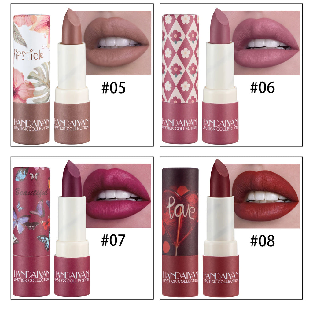 Rouge à Lèvres Mat Velours HANDAIYAN — 8 Couleurs, Waterproof, Longue Tenue