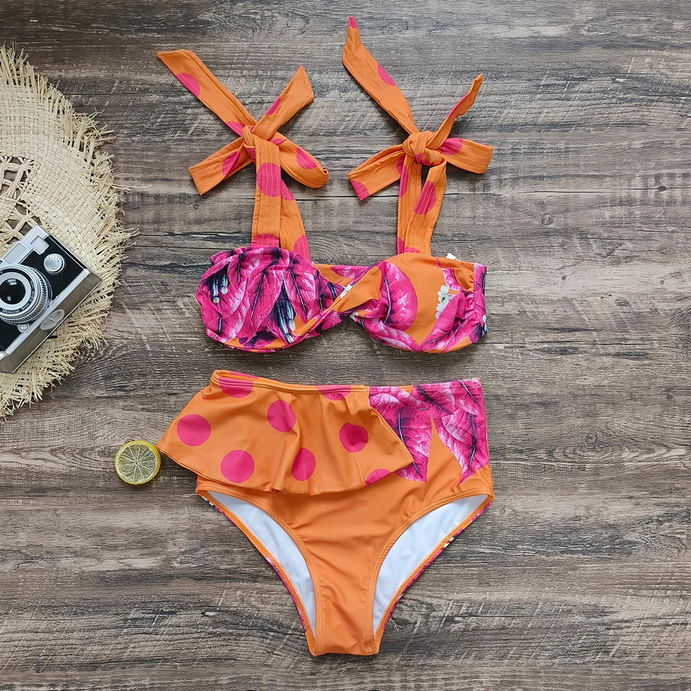 Bikini Taille Haute Bandage Floral 2026 — Volanté, Push Up, Bretelles Brésilien