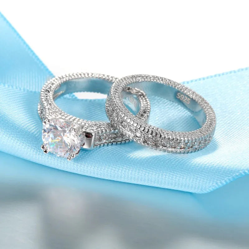 Bague Couple Mariage Argent 925 — Zircon Brillant, Anniversaire & Fiçailles