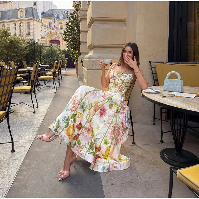 Robe Maxi Halter Corset Imprimé Floral 2026 — Sans Manches, Ligne A, Soirée Élégante
