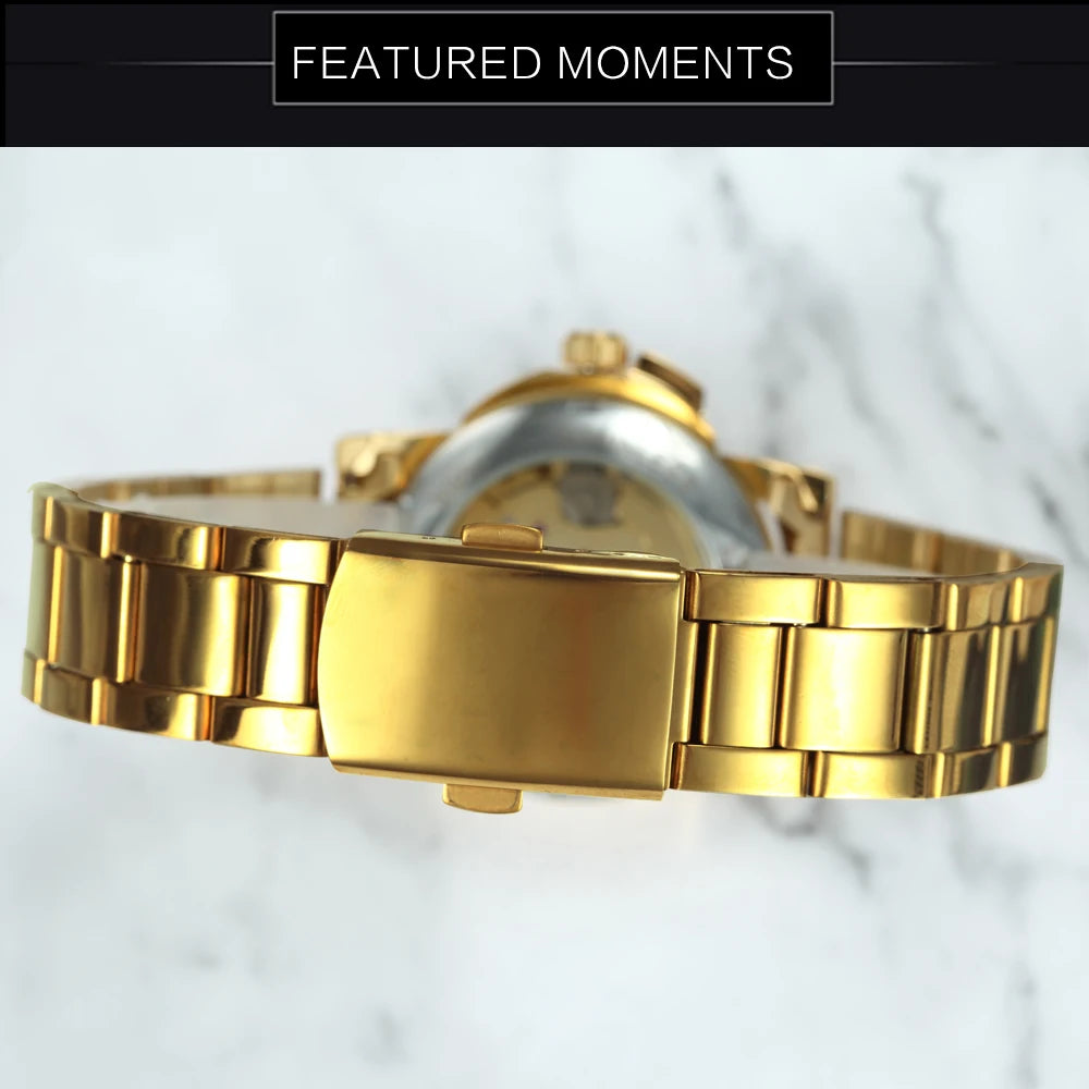 Montre Automatique Femme WINNER Squelette Or — Luxe Glacé, Acier Inoxydable, Élégante