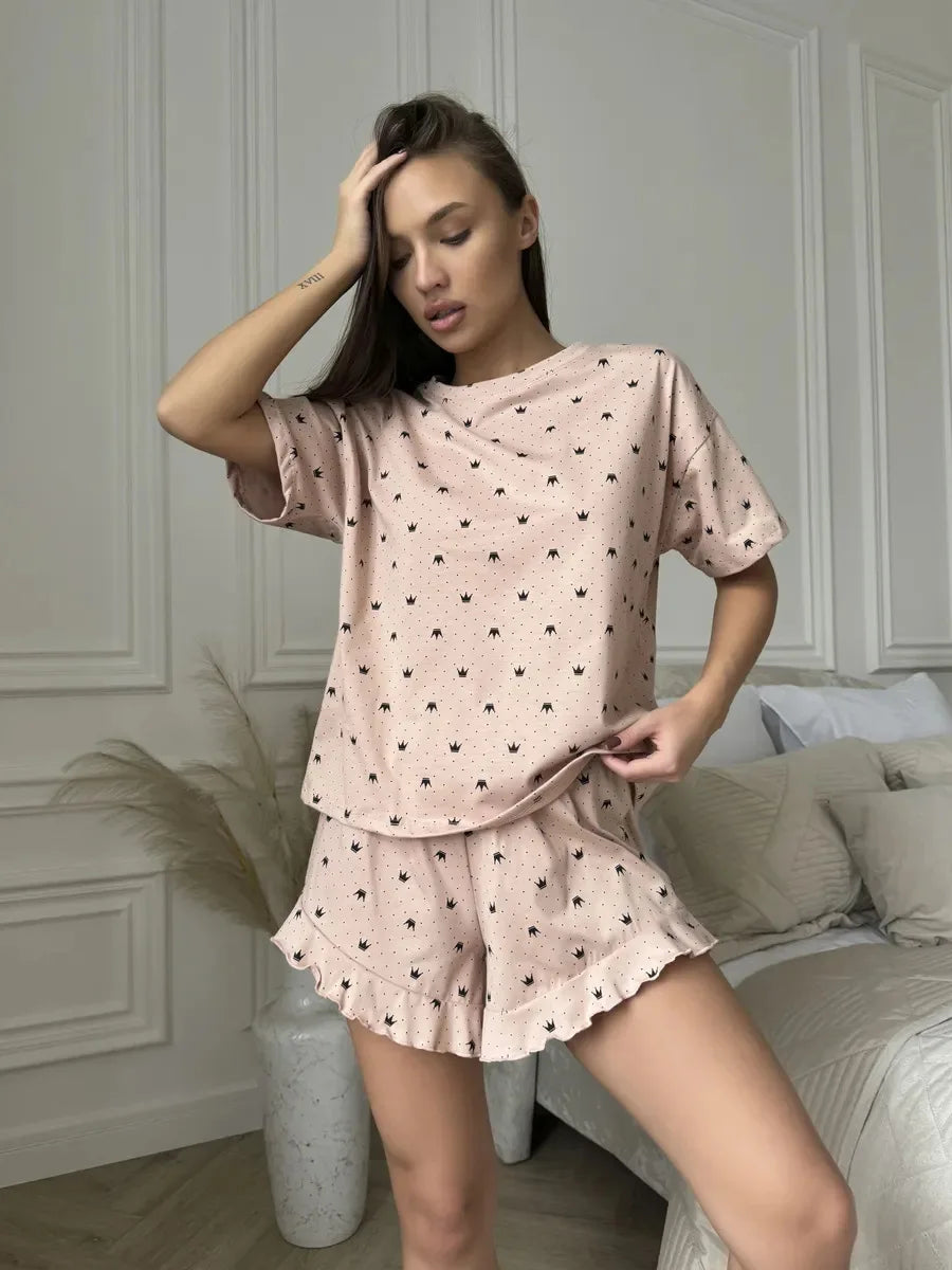 Ensemble Pyjama Femme Été — 2 Pièces Manches Courtes, Confortable & Léger