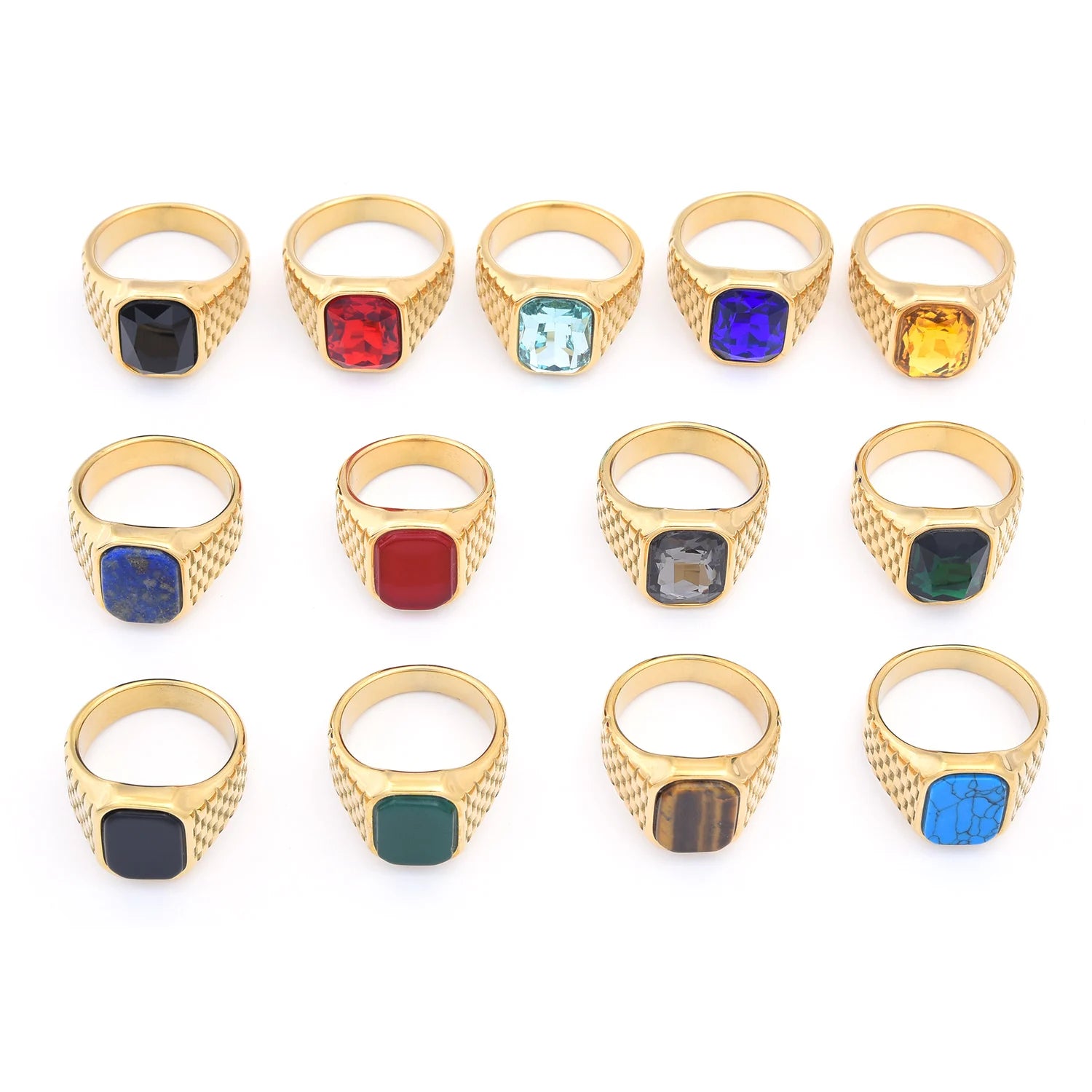 Bague Homme Acier Inoxydable 316L Multi-Pierres Précieuses — Luxe & Élégant