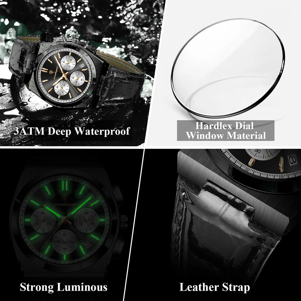 Montre Homme POEDAGAR Business Quartz — Étanche, Lumineux, Chronographe, Date, Sport