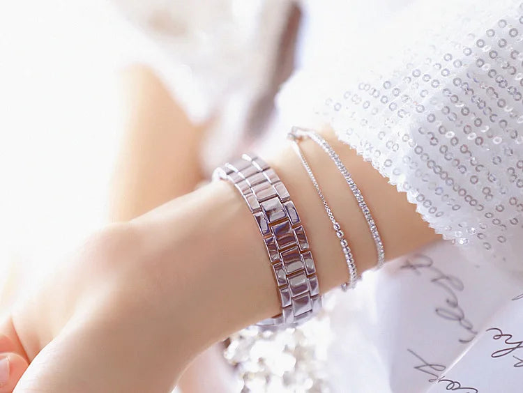 Montre Femme Or Bracelet Luxe Quartz 2025 — Acier Complet, Élégante, Top Marque