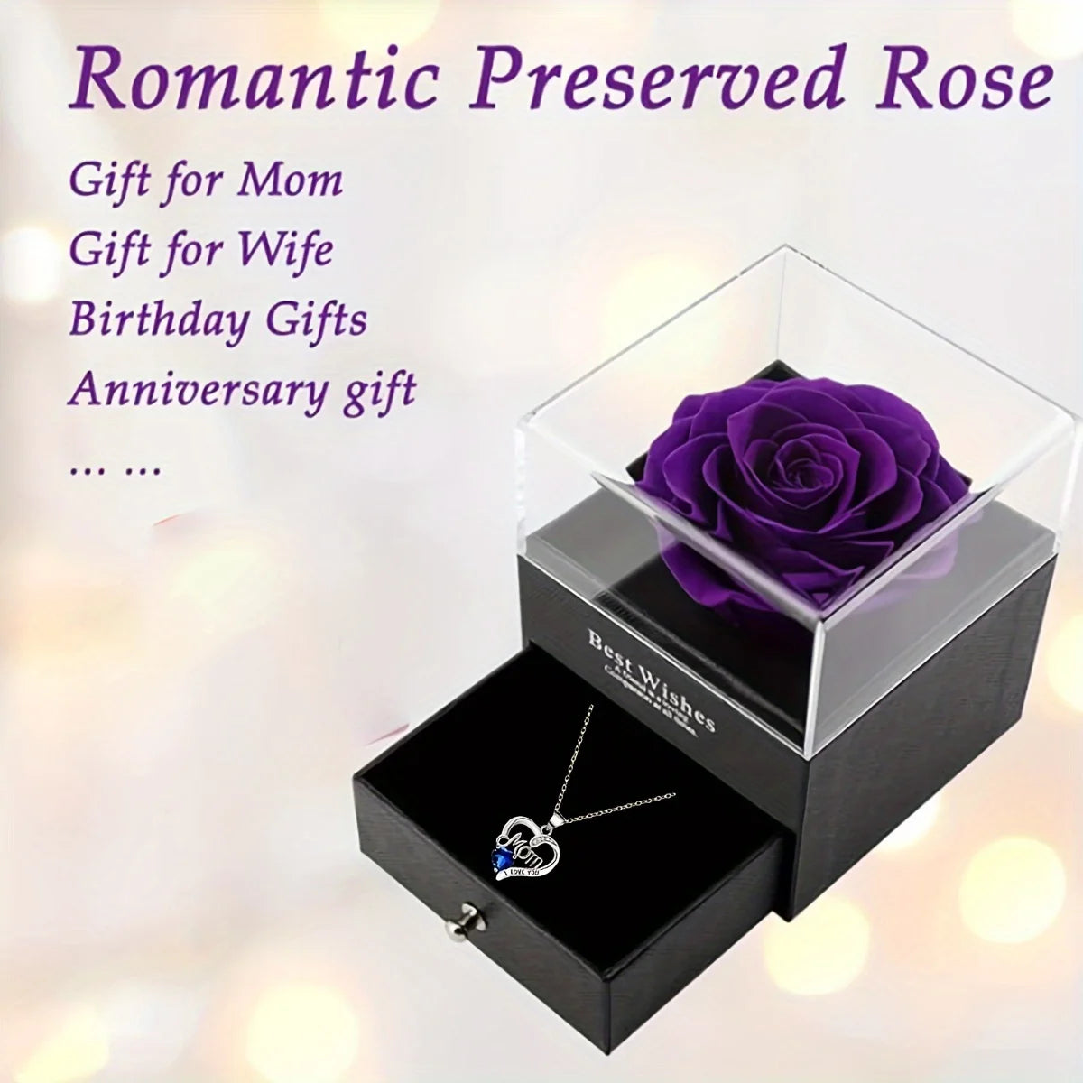 Collier Cœur "Maman Je T'Aime" avec Coffret Rose Savon – Cadeau Fête des Mères