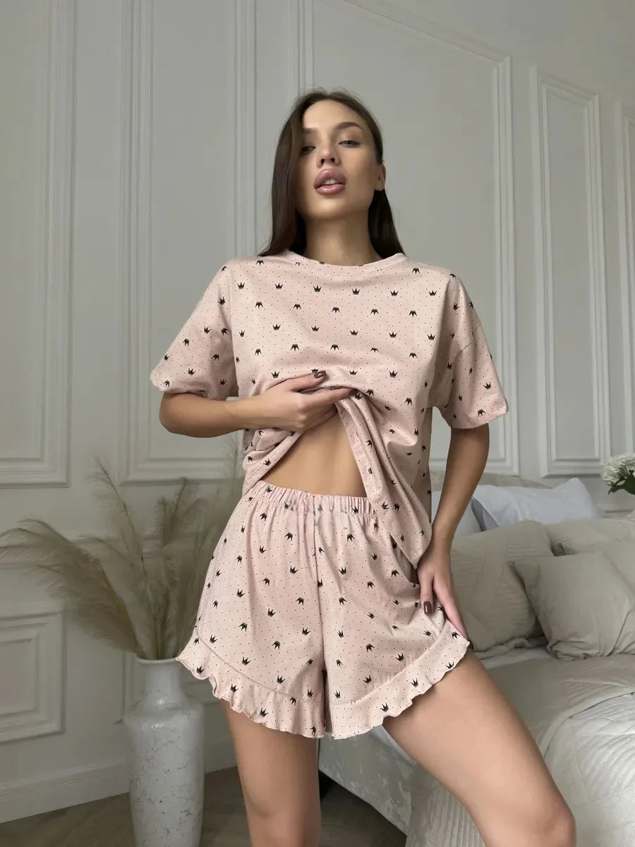 Ensemble Pyjama Femme Été — 2 Pièces Manches Courtes, Confortable & Léger