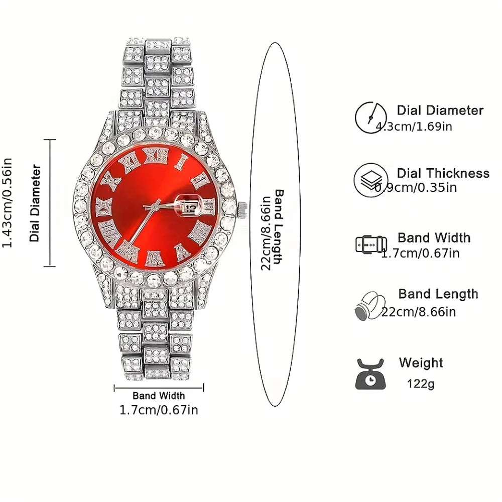 Coffret Montre + Chaîne Cubaine + Bracelet Homme — Hip Hop Strass, Style Rappeur