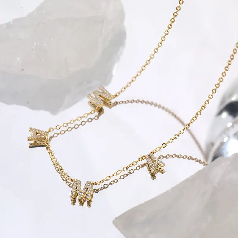 Collier MAMA en Acier Inoxydable Doré – Bijou Tendance Fête des Mères