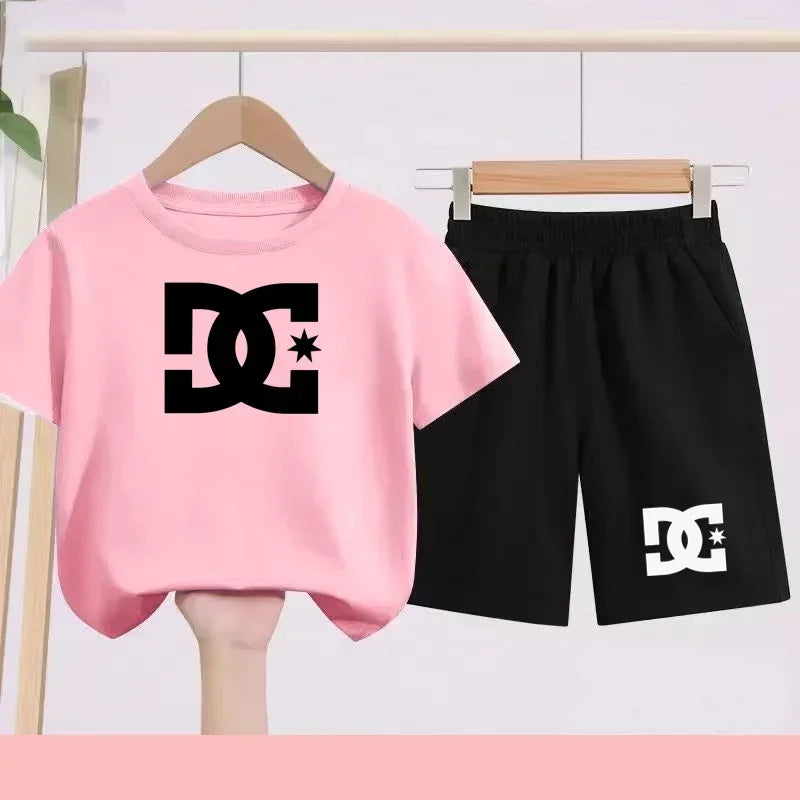 Ensemble 2 pièces enfant mixte – T-shirt imprimé mignon & short sport décontracté, 3-13 ans