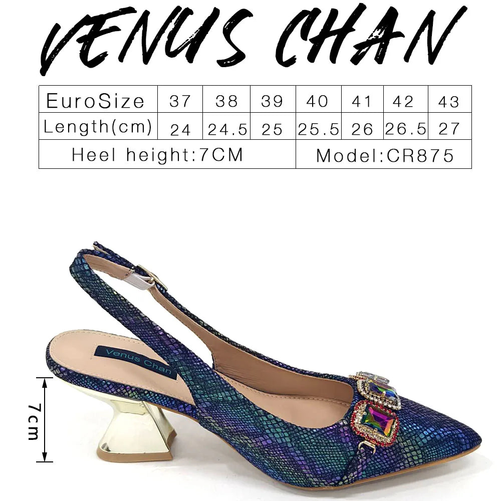 Ensemble Chaussures & Sac Femme Venus Chan Vert Strass — Talon Haut, Soirée Luxe