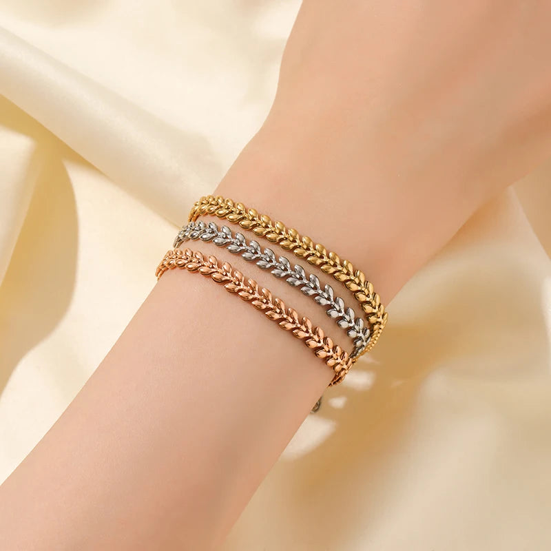 Bracelet Jonc Acier Inoxydable 316L Doré Femme — Chaîne Poignet Tendance Waterproof