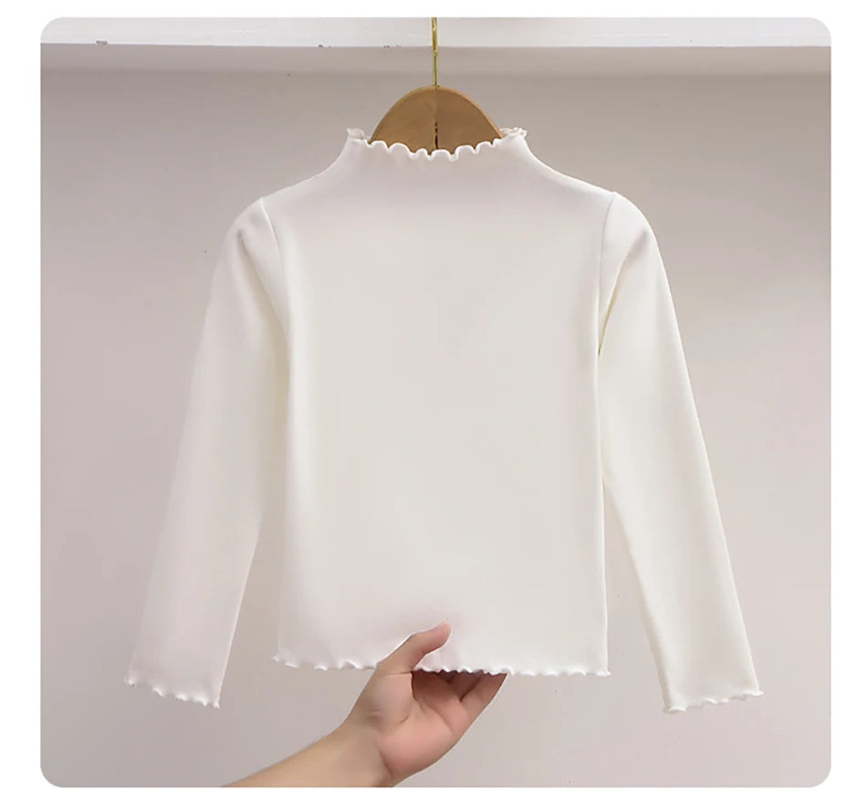T-Shirt Fille Manches Longues Automne-Hiver — Bord Champignon Couleur Unie