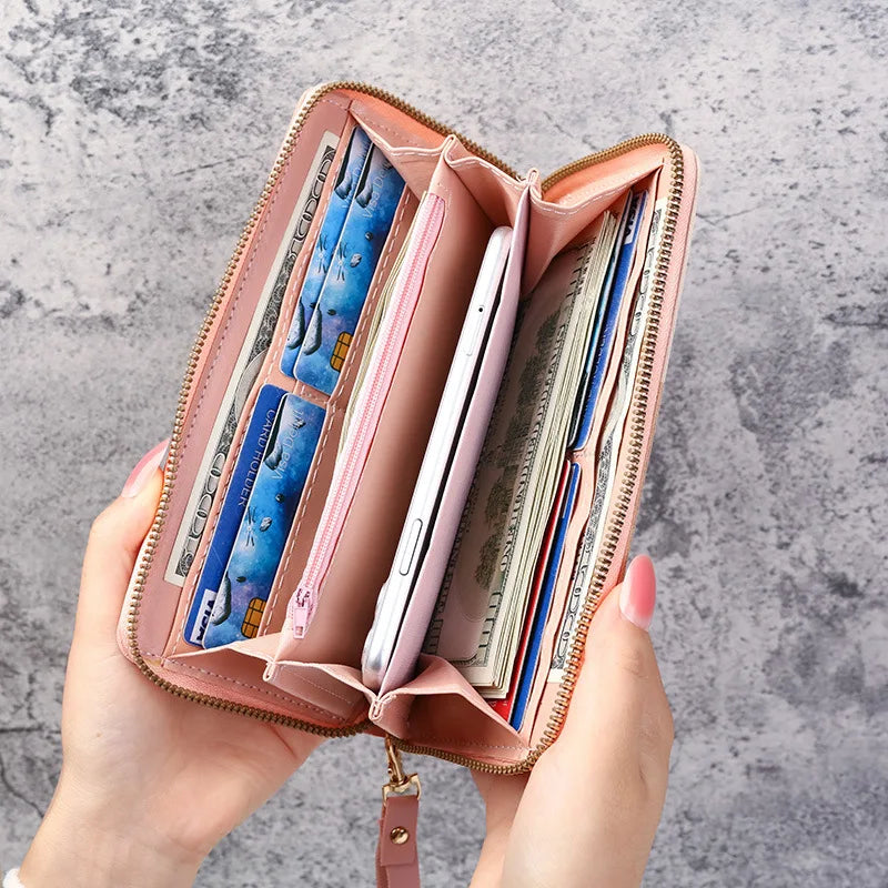 Portefeuille Long Femme Cuir PU Fermeture Éclair — Porte-Monnaie & Cartes, Pratique