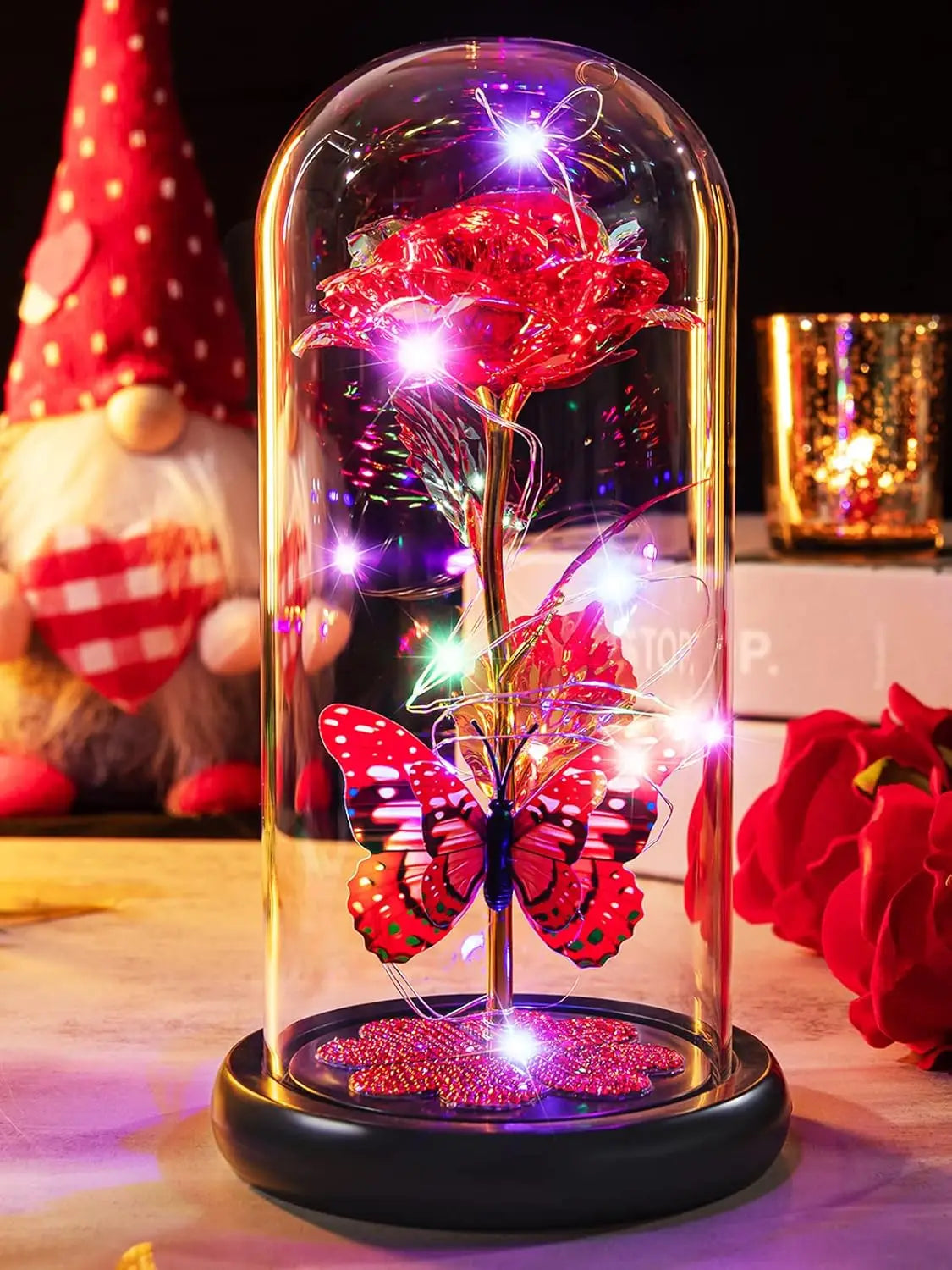 Rose Éternelle en Verre sous Cloche avec Lumière – Cadeau Fête des Mères