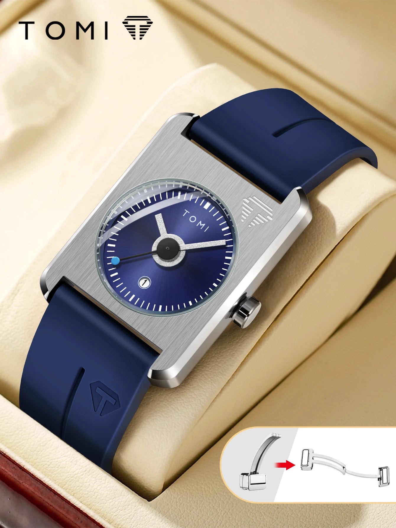Montre Homme Fashion Quartz — Petit Cadran Carré, Boucle Magnétique, Casual Léger