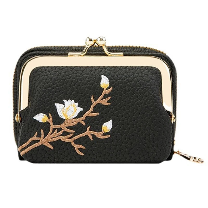 Portefeuille Court Femme Cuir PU Floral — Grande Capacité, Porte-Monnaie & Cartes