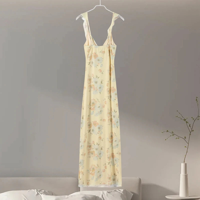 Robe Femme Bretelles Fleurs Imprimées Dos Nu — Slim, Sans Manches, Plage Été 2025
