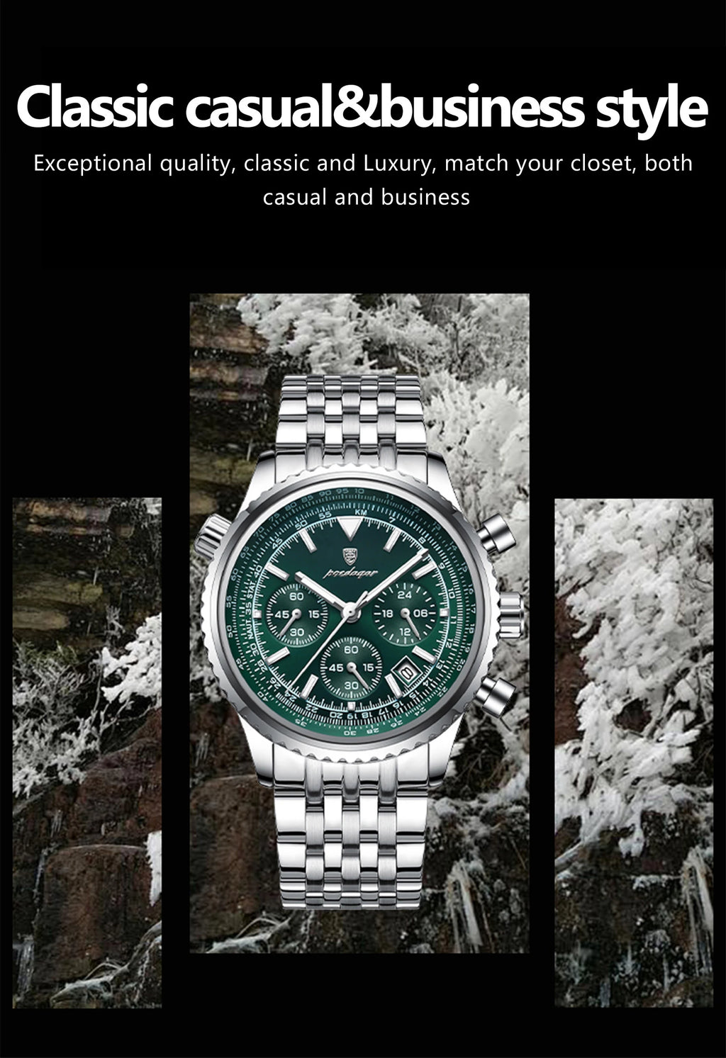 POEDAGAR Montre Homme Luxe Chronographe — Acier Inoxydable, Étanche, Sport Élégant