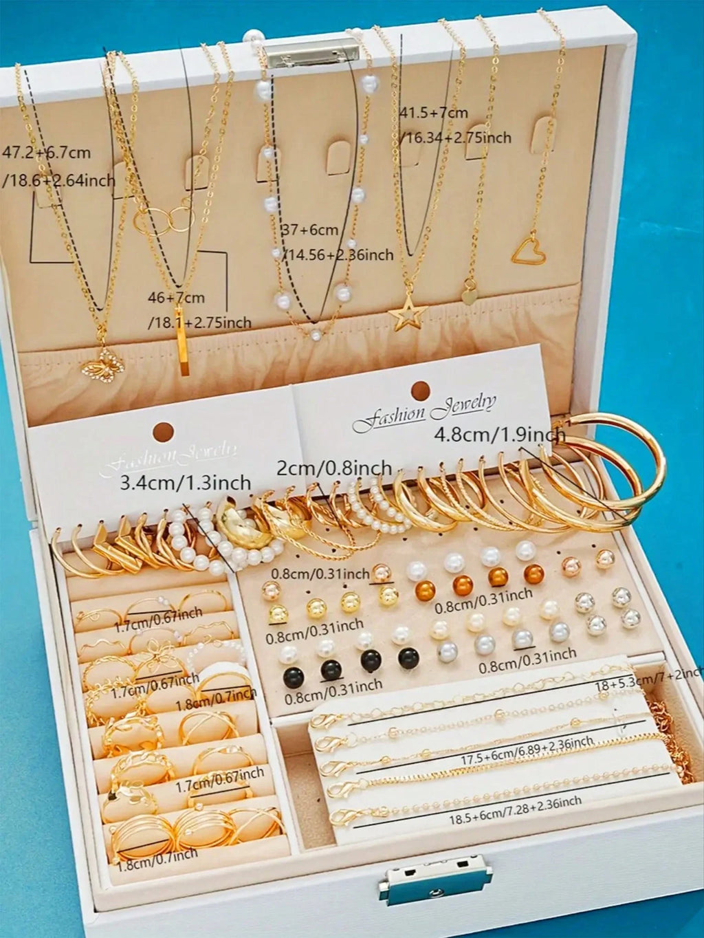 Parure Bijoux Femme 86 Pièces — Boucles Perle, Collier Multi-Rangs, Bagues & Clous