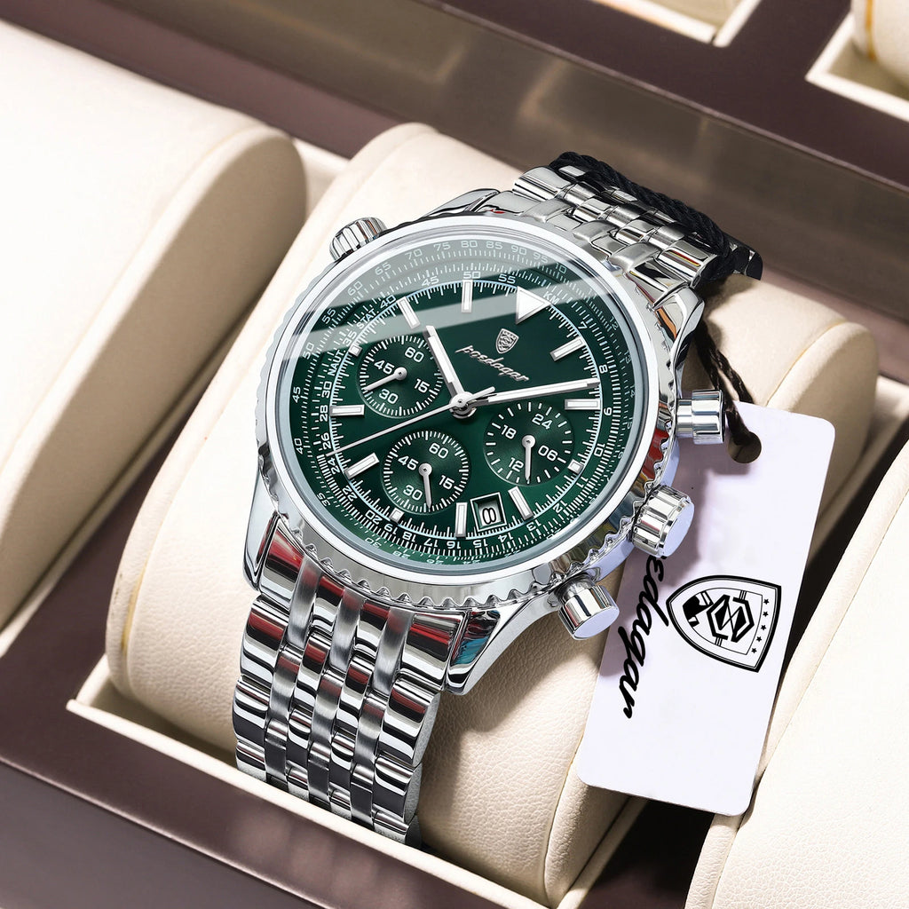 POEDAGAR Montre Homme Luxe Chronographe — Acier Inoxydable, Étanche, Sport Élégant