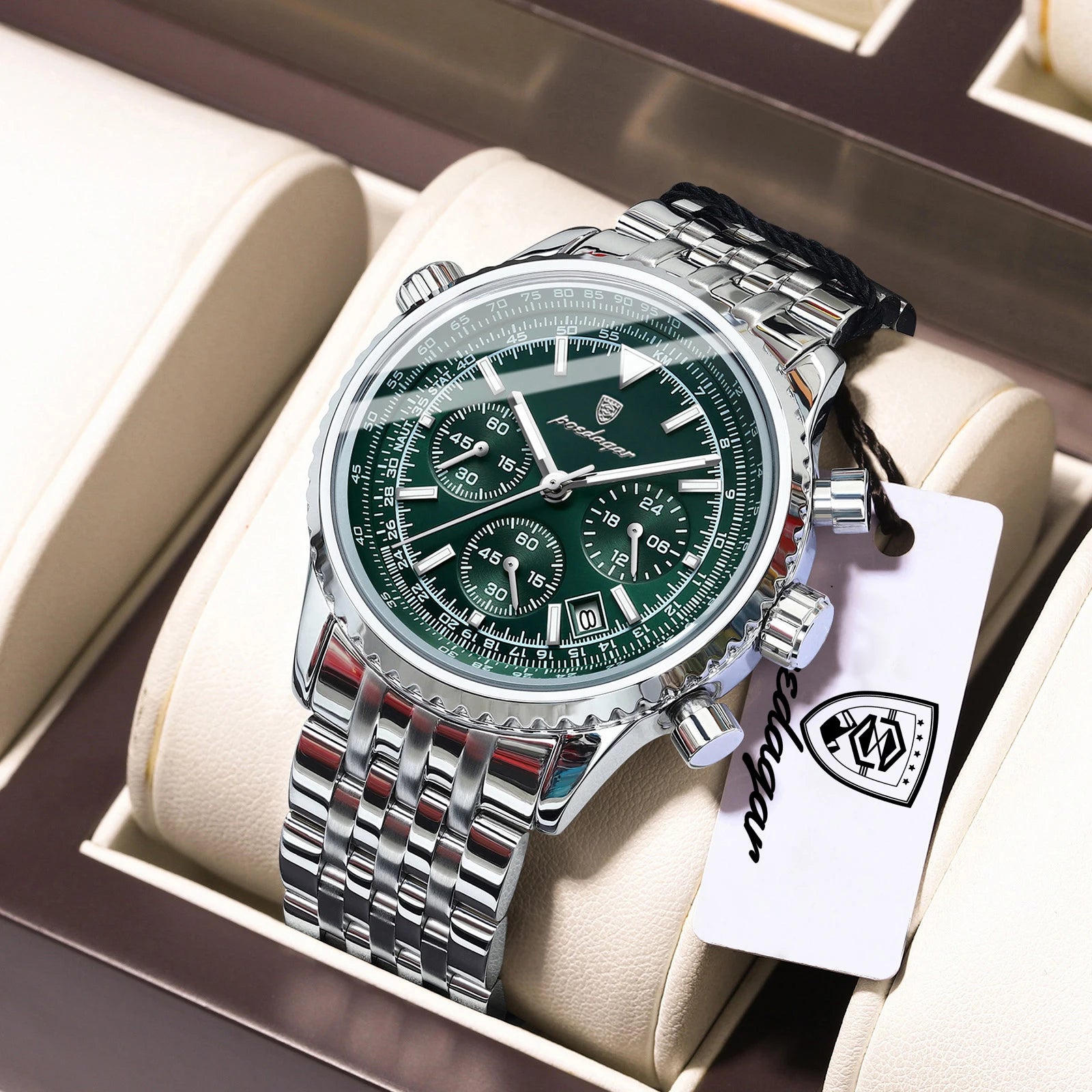 POEDAGAR Montre Homme Luxe Chronographe — Acier Inoxydable, Étanche, Sport Élégant