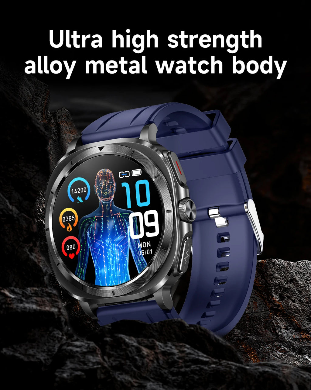 Montre Connectée Santé ECG Laser 2025 — Tension Artérielle, Acide Urique, NFC, Appels