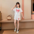 Ensemble 2 pièces filles – T-shirt imprimé nœud manches courtes & short sport, tenue été 2025
