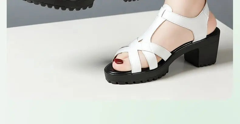 Sandales Gladiateur Femme Cuir Véritable Plateforme 2025 — Talon Bloc 6-10cm, Petite Taille 32-43