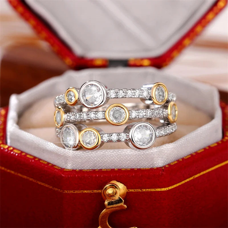 Huitan Bague Femme Bicolore Vintage — Zircon Cubique Luxe, Tendance 2022
