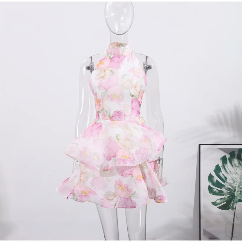 Robe Maxi Halter Corset Imprimé Floral 2026 — Sans Manches, Ligne A, Soirée Élégante