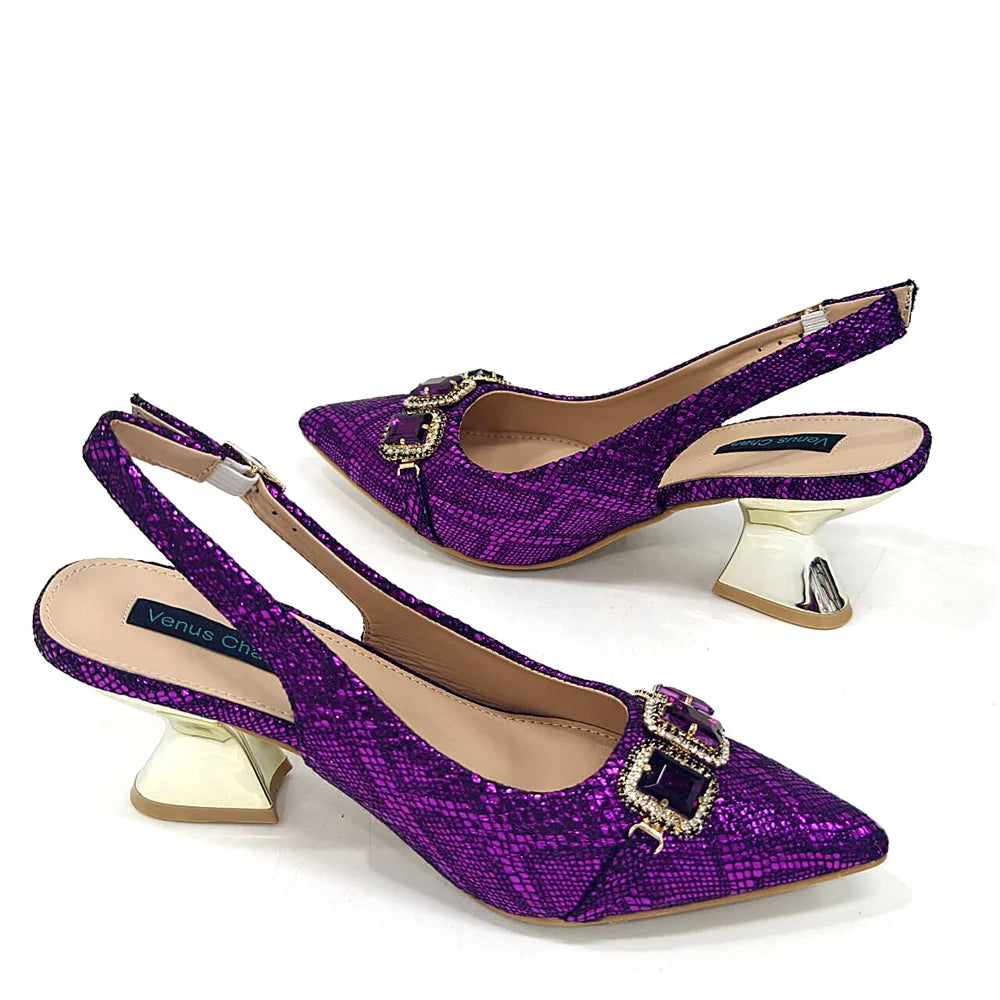 Ensemble Chaussures & Sac Femme Venus Chan Vert Strass — Talon Haut, Soirée Luxe