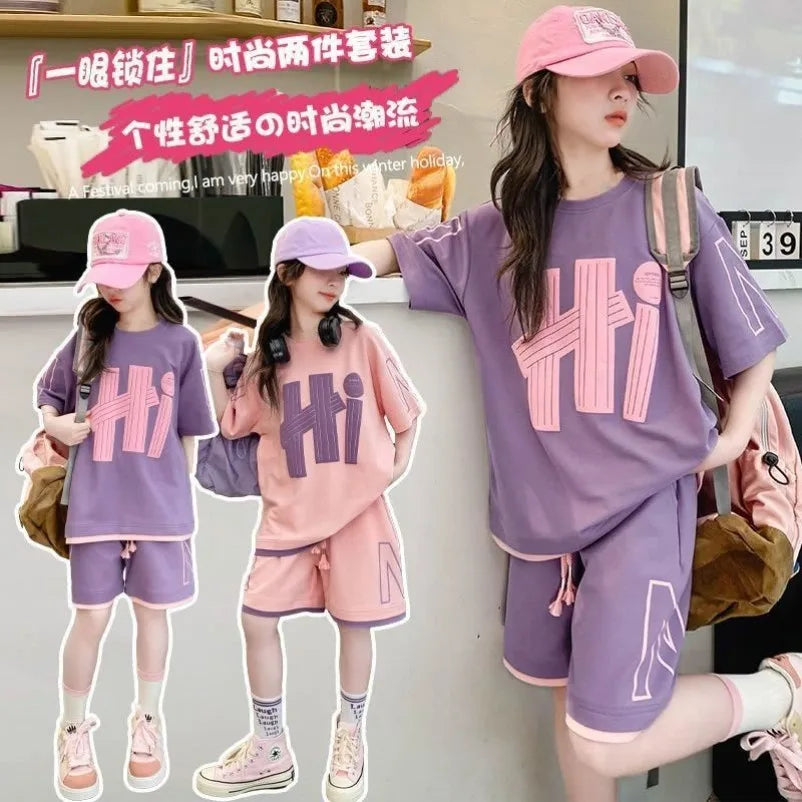 Ensemble 2 pièces filles – T-shirt manches courtes & short décontracté imprimé lettres, 5-14 ans