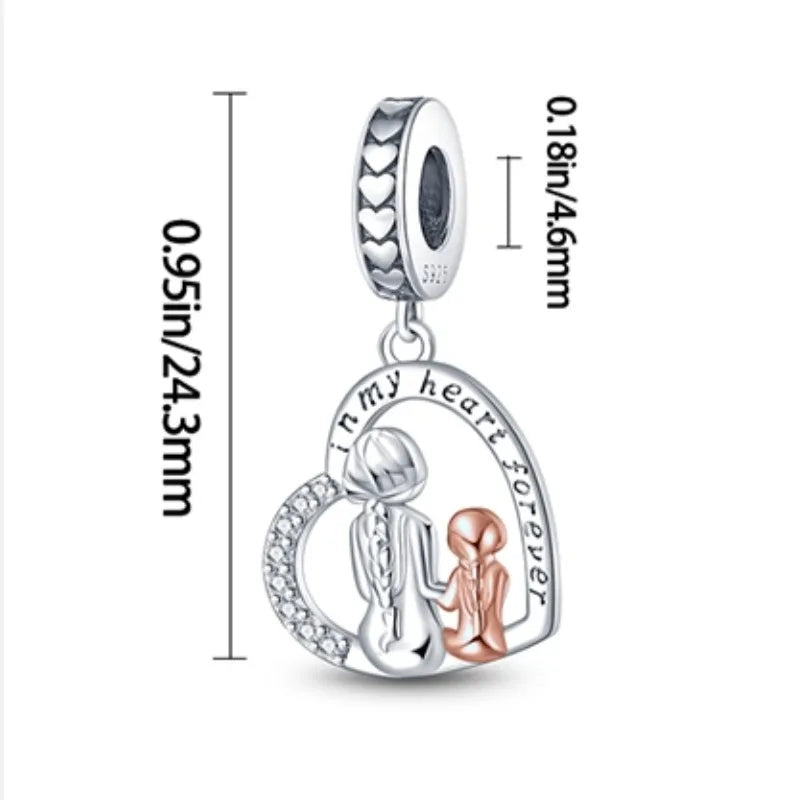 Charm Pendentif Argent 925 Fête des Mères — Perle DIY Bracelet Femme, Cadeau Original