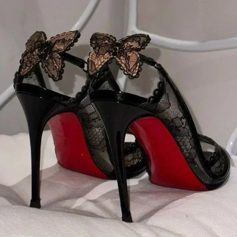 Sandales Femme Dentelle Nœud Talon Fin — Bout Ouvert, Sexy, Soirée & Banquet