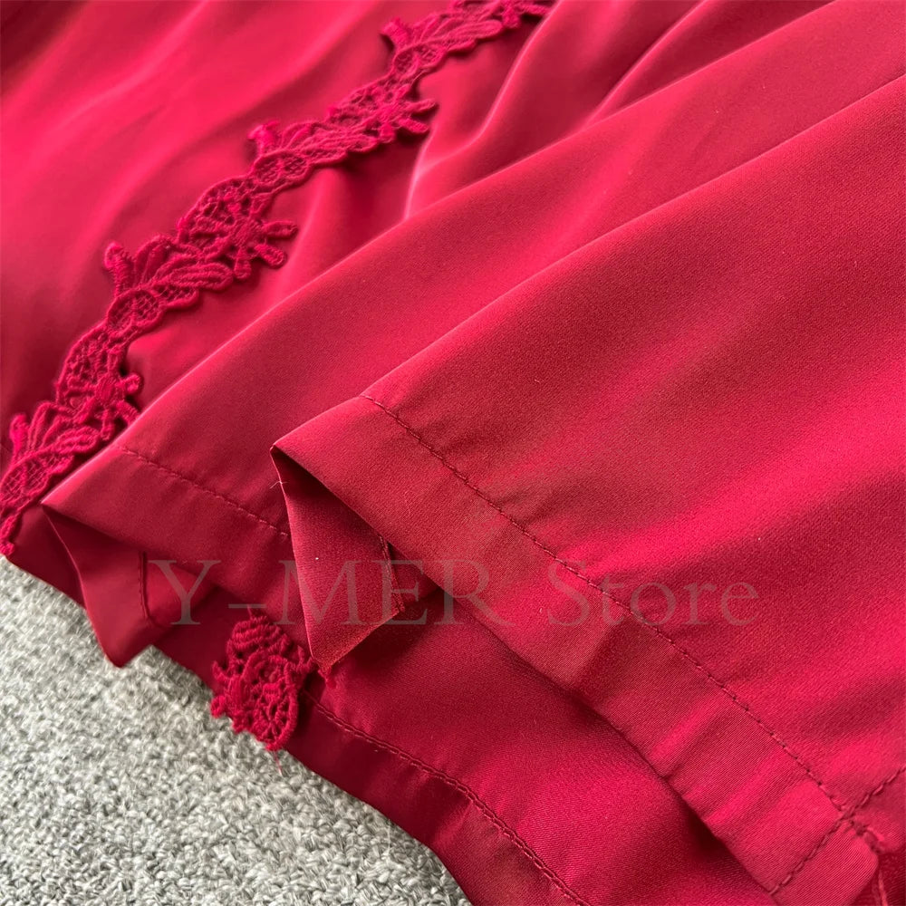 Robe de Chambre Kimono Dentelle Broderie — Longue, Satin Soie, Mariage & Nuit