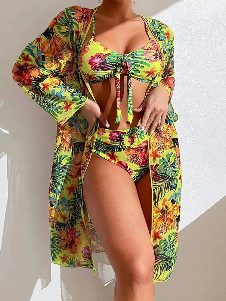 Bikini 3 Pièces Femme Rembourré 2024 — Cover-Up Manches Longues, Style Brésilien