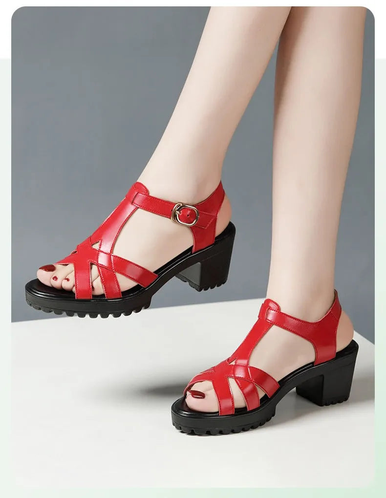 Sandales Gladiateur Femme Cuir Véritable Plateforme 2025 — Talon Bloc 6-10cm, Petite Taille 32-43