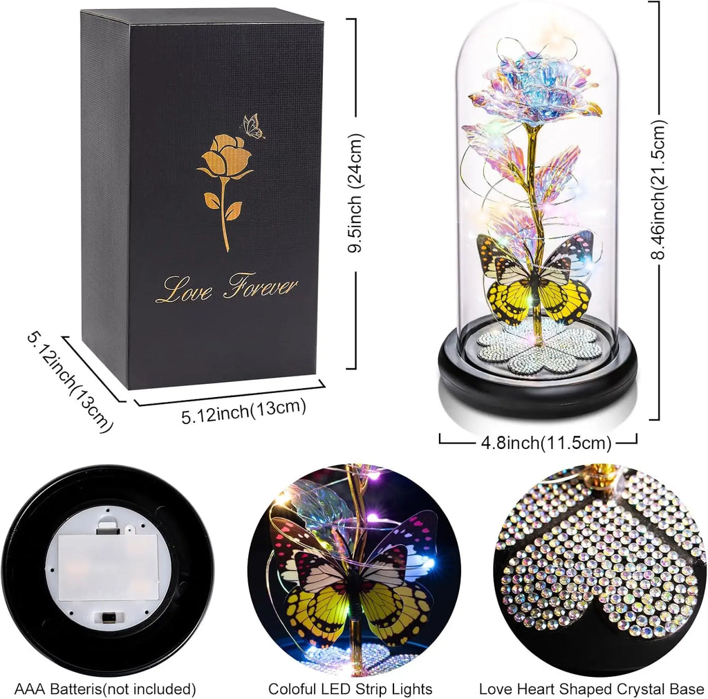 Rose Éternelle en Verre sous Cloche avec Lumière – Cadeau Fête des Mères