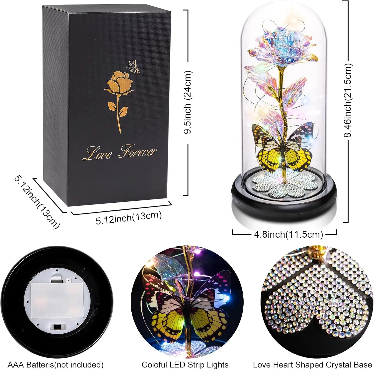 Rose Éternelle en Verre sous Cloche avec Lumière – Cadeau Fête des Mères