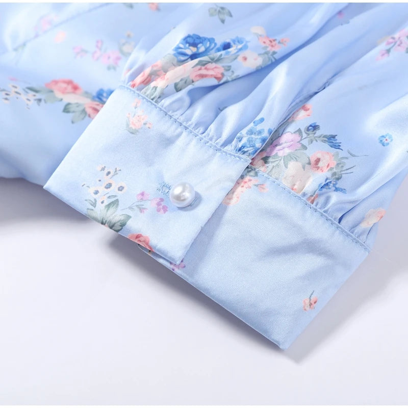 Robe Midi Imprimée Col V Profond — Manches Bouffantes, Taille Haute, Soirée 2026