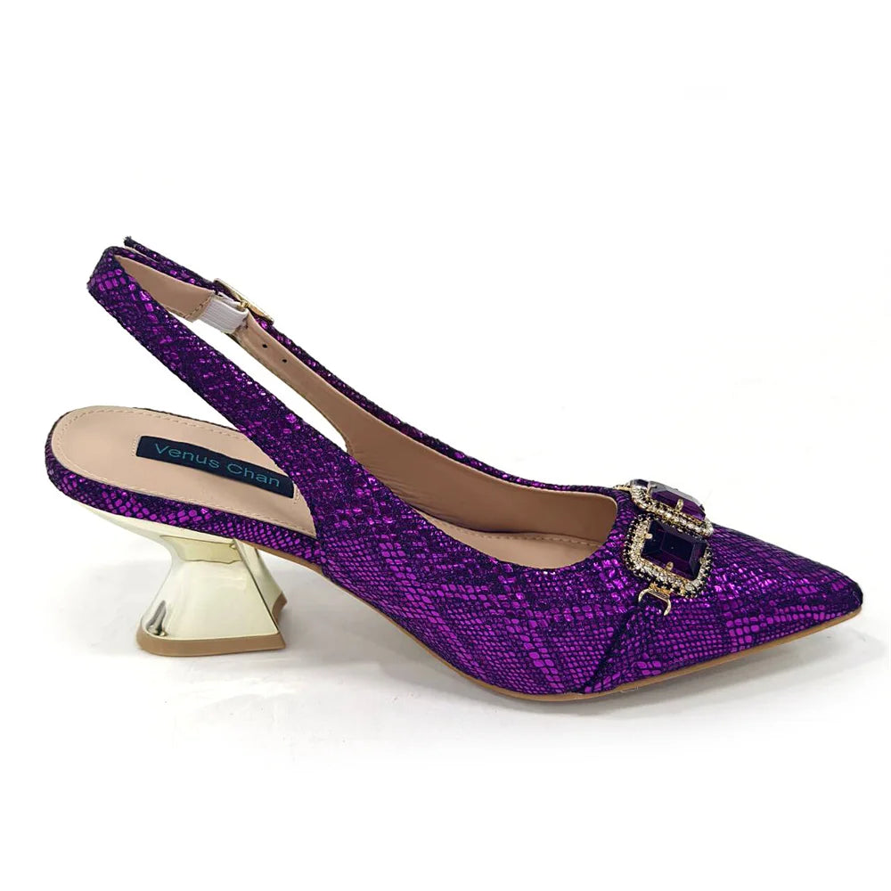 Ensemble Chaussures & Sac Femme Venus Chan Vert Strass — Talon Haut, Soirée Luxe