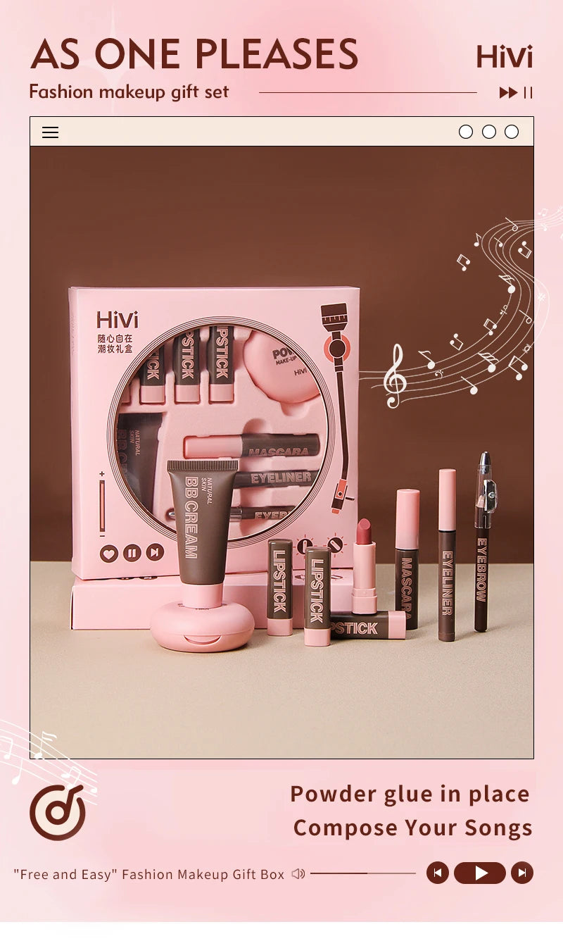 Coffret Maquillage 9 Pièces — Rouge à Lèvres, Poudre, Cadeau Saint-Valentin