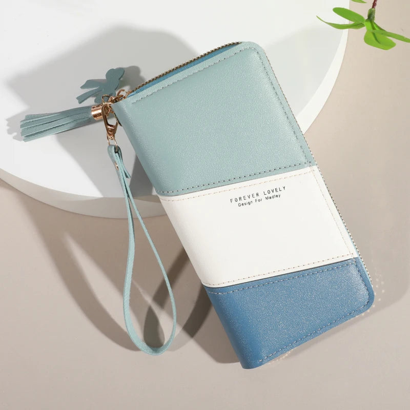 Portefeuille Long Femme Matelassé — Fermeture Éclair, Multi-Cartes, Pochette Téléphone
