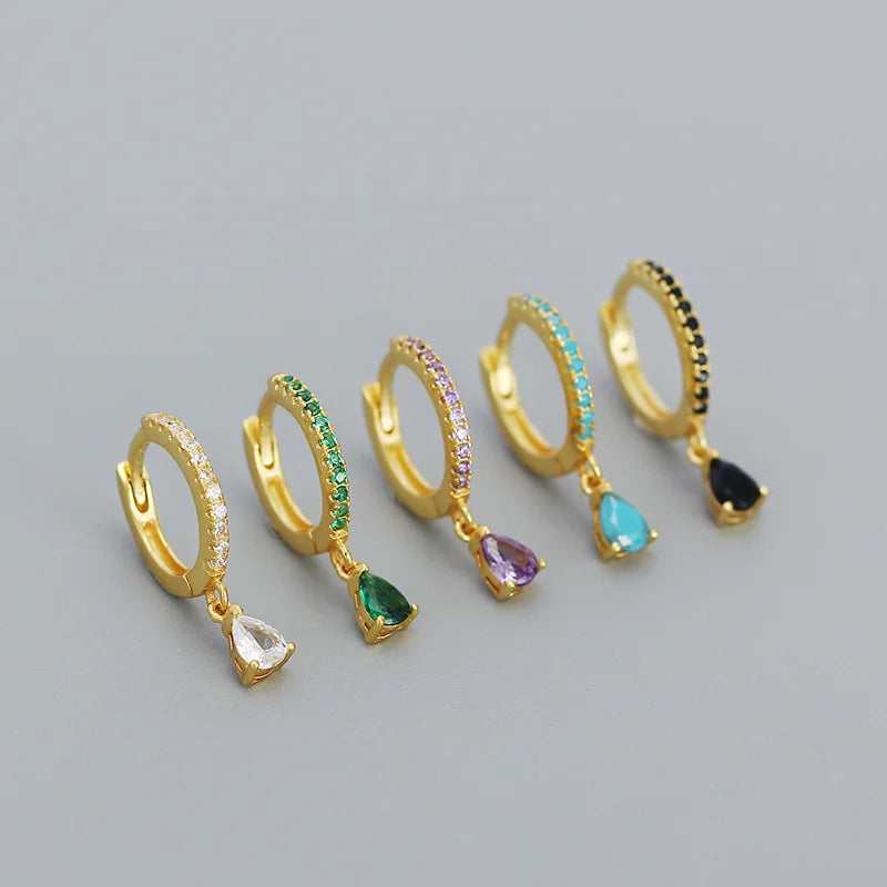 Boucles d'Oreilles Créoles Femme Zircon Multicolore Goutte — Acier Inoxydable, Set 2022