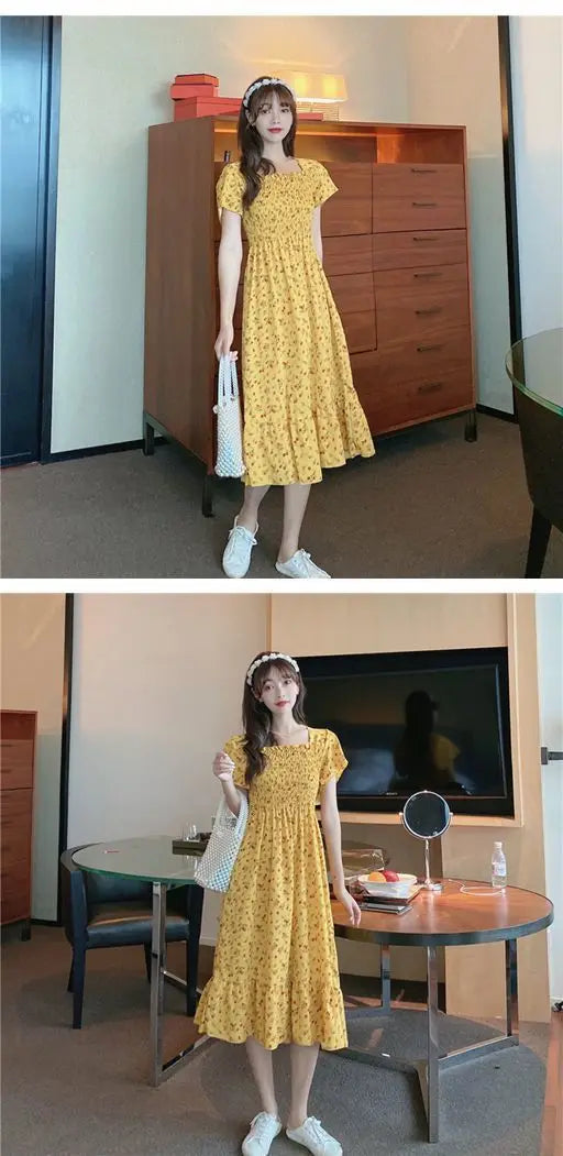Robe Mini Femme Fleurie Plissée 2025 — Manches Courtes, Dos Nu, Décontractée