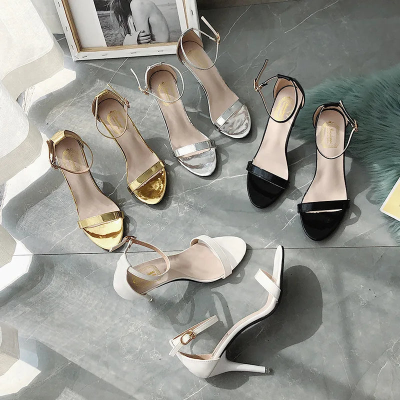 Sandales Gladiateur Argentées Femme — Boucle, Talon Haut, Bureau & Casual Été