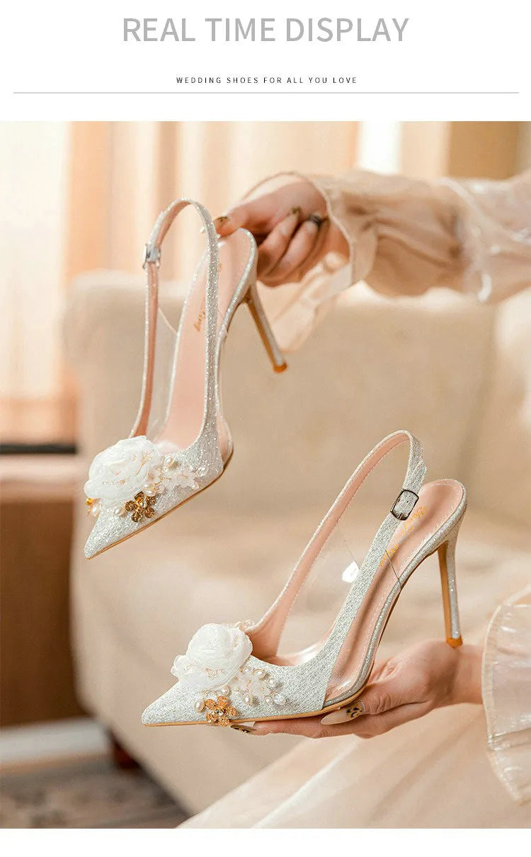 Chaussures Mariage Blanches Bout Pointu Fleurs — Talon Haut, Sandales Été Fashion 2026