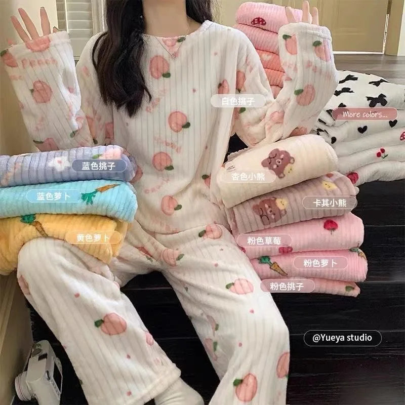 Pyjama Femme Polaire Flanelle 2022 — Manches Longues, Cartoon, Chaud Hiver